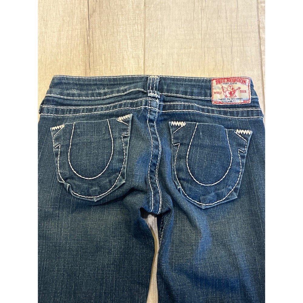 True Religion Stella Big T Skinny Jeans Dark‎ Wash White Stitch Size 26 Low Rise - Picture 10 of 10